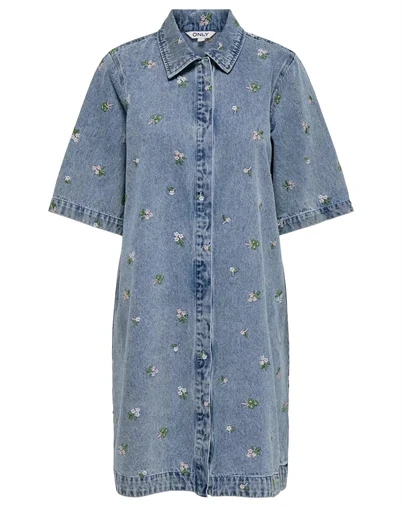 Only - ONLVera-Belle Flower Kjole - Light Blue Denim